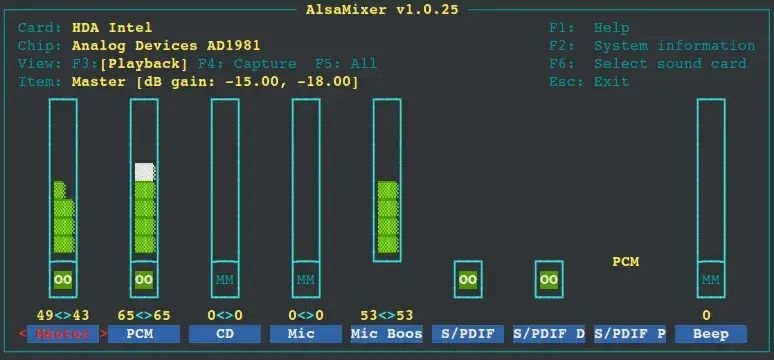 Ncurse example for configuring the Linux Alsa audio system