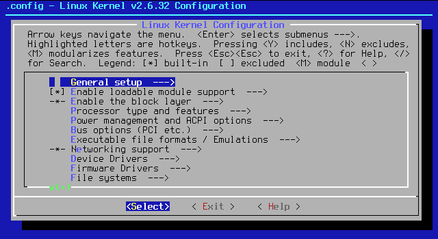 Ncurse example for configuring the Linux kernel