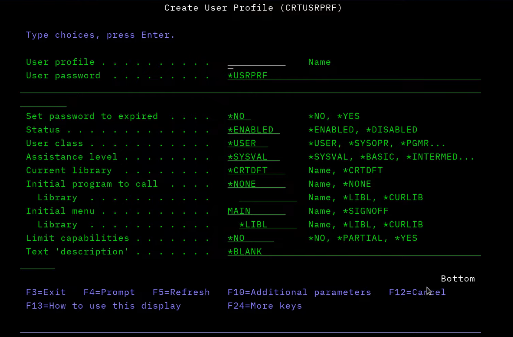 TN5250 F4 Prompting